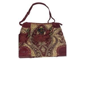 Vintage Sharif Purse Shoulder Bag Boho Retro Tapestry Leather Bead Tassel Bling